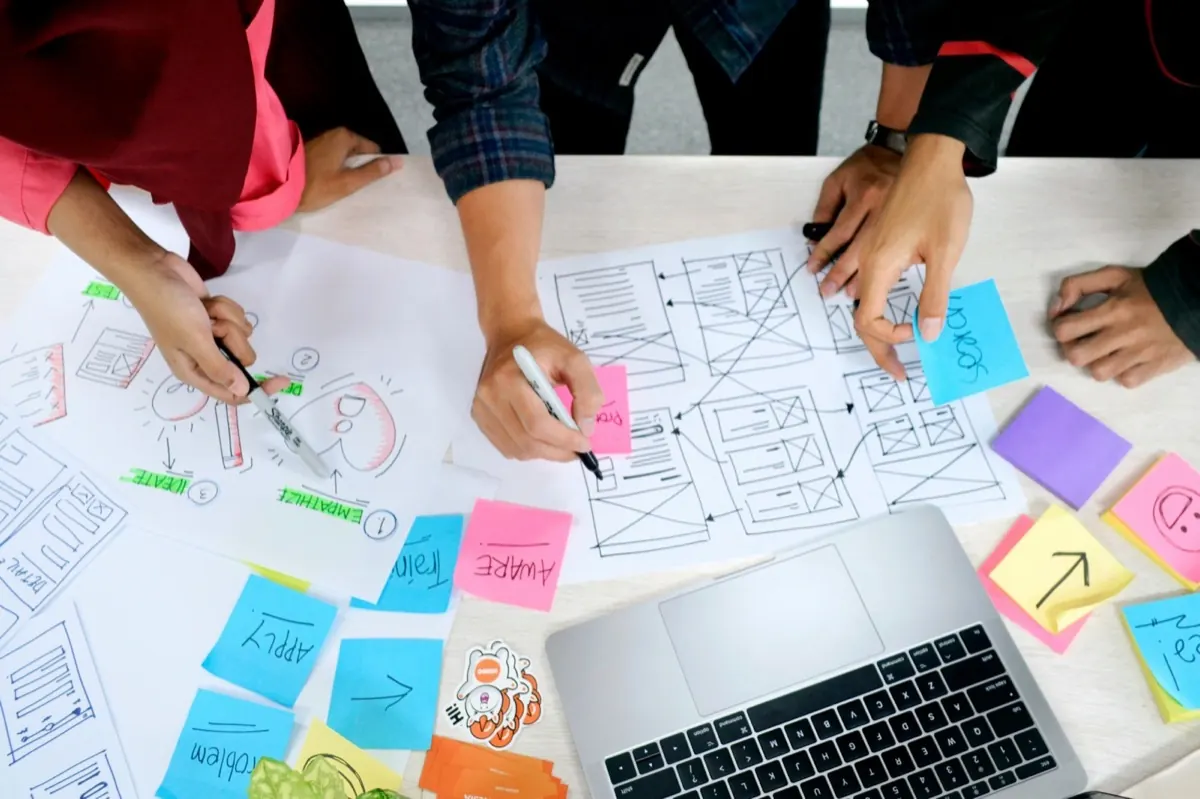 Modern website design mockups on a workstation